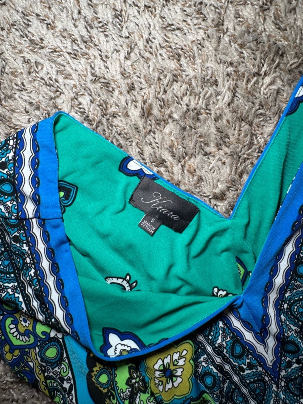 Kiara Teal and Blue Printed V-Neck Mini Dress - Picture 2 of 3